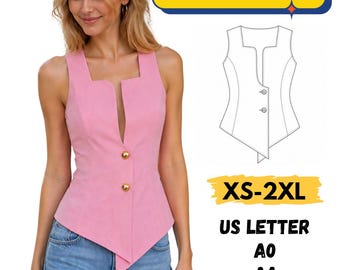 Deep V Neck Shirt Sewing Pattern, fitted vest top pattern, Women vest sewing pattern PDF