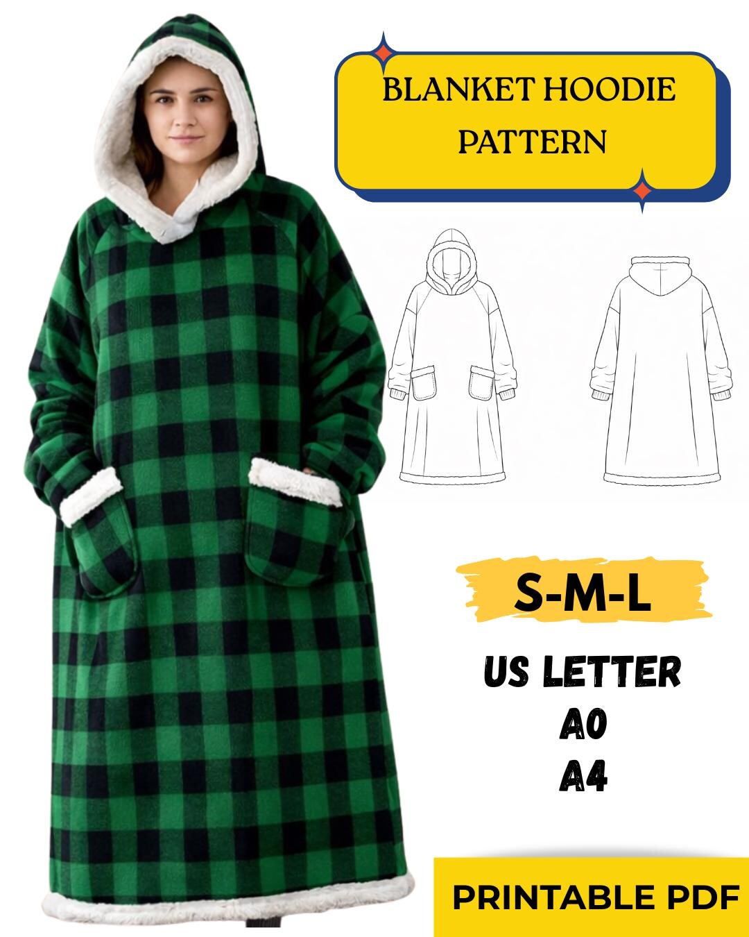 Oversized Blanket Hoodie Sewing Pattern PDF Download Etsy