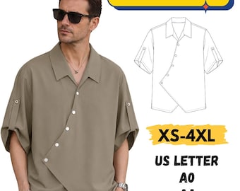 Asymmetric Shirt Sewing Pattern, Diagonal Button Up Pattern, Asymmetric Hem Shirt Pattern,Minimalist Shirt PDF