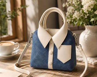 Shirt Bag Pattern, Collared Handbag Pattern, Cute Handbag PDF Pattern, Crossbody Purse Pattern
