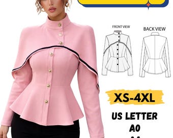Naaipatroon peplumblazer pdf, damesjack XS-4XL