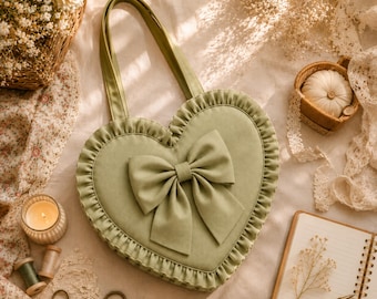 Heart Shape Bag Patter, Heart Purse Pattern, Gathered Ruffle Bag Pattern, Bow Purse PDF