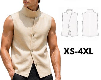 Men Vest SewingPattern, Funnel Neck Vest Pattern, StreetWear Vest Pattern, Asymmetric jacket Sewing pdf Download