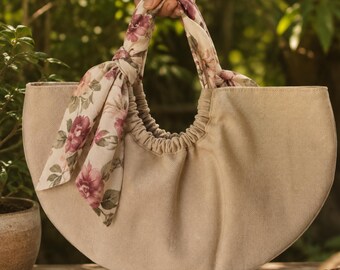 Gather Bag Pattern, Scrunch Handle Bag Sewing Pattern | Gathered Handle Tote PDF | Scarf Handle Handbag