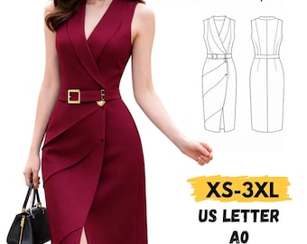 Mouwloos wikkeljurkpatroon, naaipatroon kantoorjurk, topje, naaipatroon lange jas (pdf)