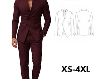 Architectural Blazer Pattern, Mens asymmetrical blazer sewing pattern, slim fit jacket pdf, Avant garde jacket pattern men