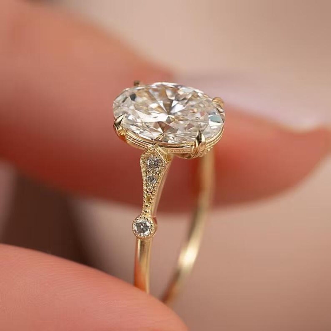3CT Oval Cut Moissanite Engagement Ring, 18K Solid Gold Bridal Ring ...