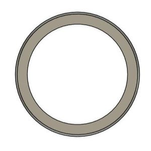 May include: A simple, two-dimensional illustration of a ring. The ring is a light tan color with a thin, dark gray outline. The center of the ring is white, creating a minimalist design.