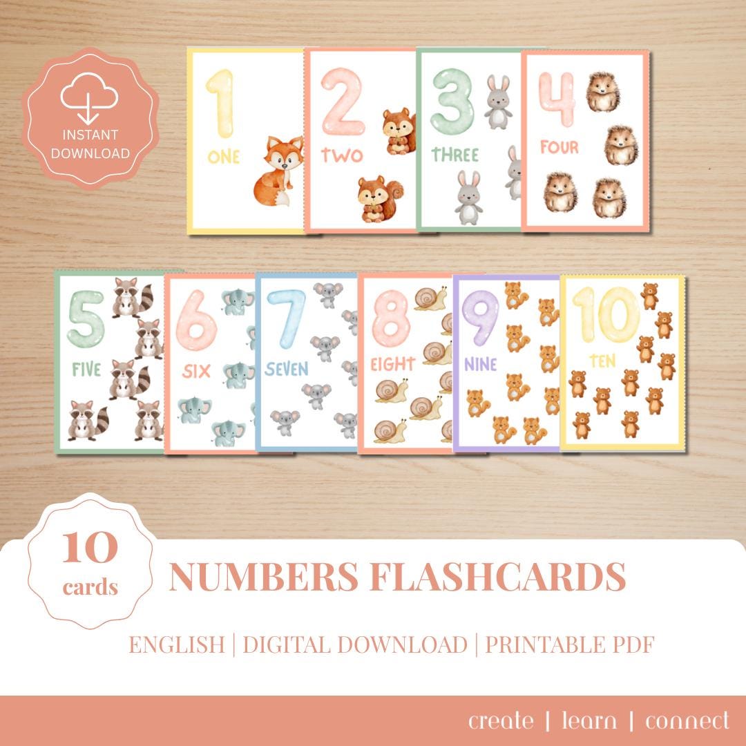Numbers Flashcards 1–10 for Kids | Printable Counting Cards | Preschool ...