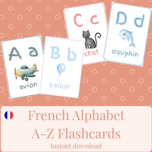 French Alphabet Flashcards | Lettres A–Z | Watercolor Illustrations | Montessori Printable | FLE | Maternelle | Apprentissage Lecture