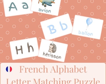 Franse puzzel met bijpassende alfabet | Letters & Mots | Montessori afdrukbare | Activiteit decoupage | Apprentissage du Français | Pdf