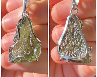 Unisex Genuine Translucent A-grade Czech Moldavite Chlum Tektite Sterling Silver Pendant | Synergy 12 | Transformation | New Consciousness