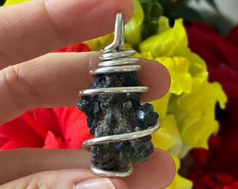 Rare! Sparkly Metallic Black BROOKITE Crystal Cluster with Dozen 3-5mm Crystals | Unisex Sterling Silver Pendant | Synergy 12 | Ascension