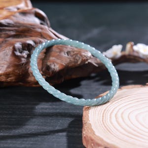 Natural A-Grade Jadeite Twisted Bangle | Handcrafted Jade Bracelet with Rope-Textured Design