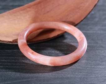 Natural Peach Pink with Hong Veins Jade Bangle