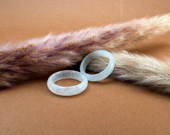 Genuine Natural A-Grade Jadeite Ring – Minimalist White Band