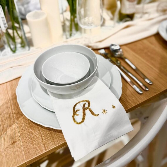 Personalized Embroidery Initial Napkins, Monogrammed Cloth Napkins, Handmade Elegant Table Decor for Holidays & Entertaining