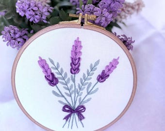 Handmade Embroidery Lavender Bouquet Hoop