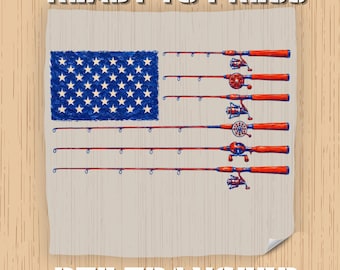 Transferencia DTF Caña de pescar patriótica Bandera de EE. UU., Calcomanía termoadhesiva para camiseta de pescador americano, Regalo para hombre con prensa de calor DIY