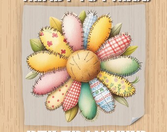 Patchwork Flower DTF Transfer, Ready to Press Autumn Fall Shirt Design