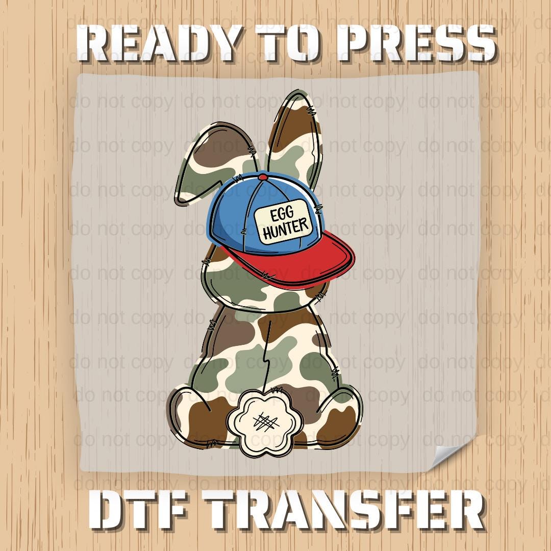 What Bunny Rabbit Camaflouges Camo Easter Bunny DTF Transfer, Ready to Press Heat Transfer ...