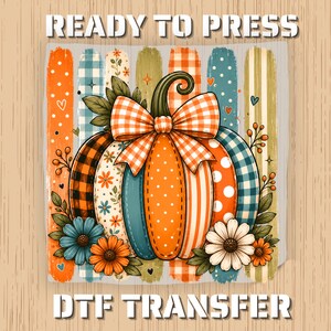 Patchwork Pumpkin DTF Transfer, Ready to Press Fall Design, Coquette Autumn Pumpkin, Preppy Floral Pumpkin, Leopard Fall Print