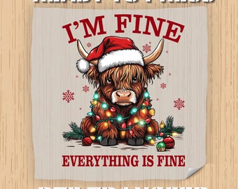 Funny Christmas Cow Lights DTF Transfer, Ready to Press
