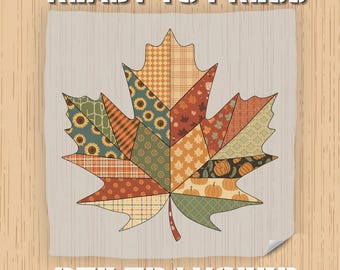 Floral Patchwork Leaf DTF Transfer, Ready to Press Preppy Autumn Iron On Design