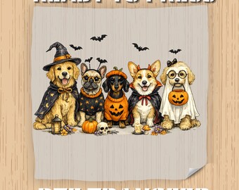 DTF Transfer, Halloween Dog Heat Transfer, Pumpkin Witch Ghost Puppy, Ready to Press, Cute Spooky Pet Shirt Design