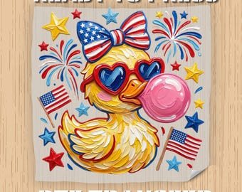 Transferencia para niños patrióticos con diseño de pato, transferencia para el 4 de julio, lista para planchar, calcomanía para camisetas del Día de la Independencia.
