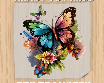 Transferencia DTF de mariposa acuarela, transferencia DTF floral, transferencia térmica lista para planchar, estampado termoadhesivo, calcomanía botánica floral para ropa