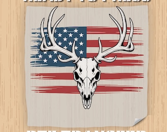 Transferencia DTF de calavera de ciervo patriótica, lista para usar, diseño de caza con bandera de EE. UU., estilo rústico country western, diseño de atuendo con orgullo americano.