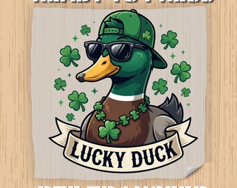 Transferencia DTF de San Patricio, Pato de la Suerte listo para imprimir, Diseño de camiseta del Día de San Patricio para niño, Linda transferencia térmica navideña para niños