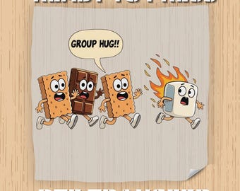 Transferencia DTF Abrazo Grupal Malvavisco, Divertida Transferencia de Calcomanía para Camping, Calcomanía de Dibujos Animados Smores para Planchar, Diseño de Aventura al Aire Libre de Verano
