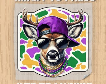Mardi Gras Buck DTF Transfer, Deer Hunting Festival Design, Colorful Carnival Print, Ready To Press Louisiana Mardi Gras Deer Shirt