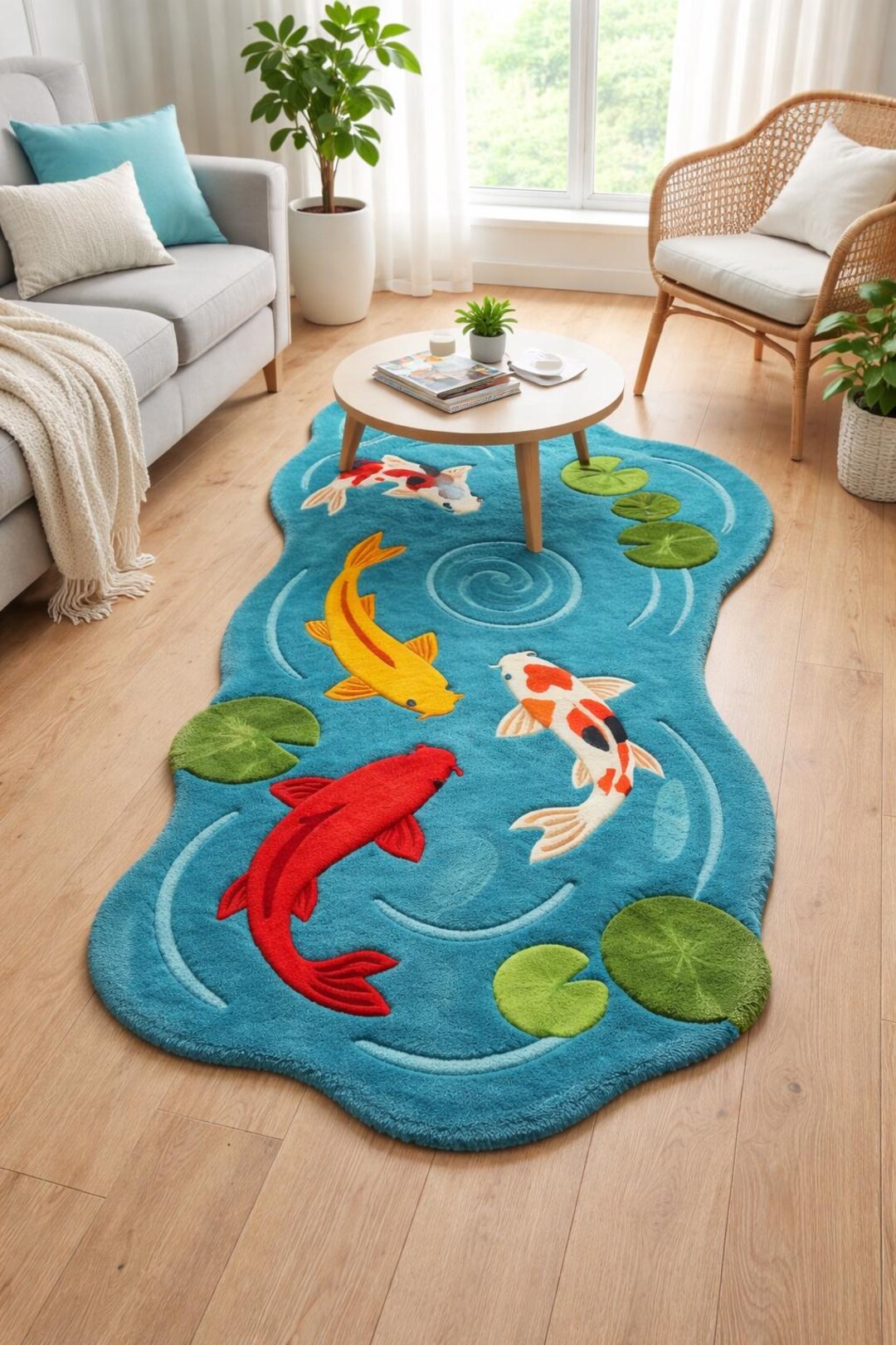 Hand Tufted Fish Pond Rug – Cute Water-inspired Area Rug | Japanese ...