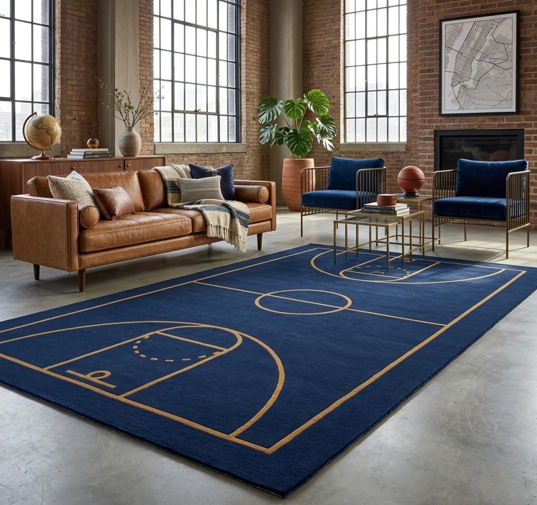 Basketball Court Area Rug – Modern Sports-themed Living Room Decor - Etsy