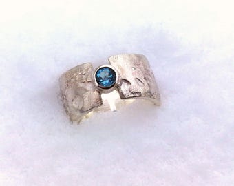 Silberring mit Topas | 925 Silber | Breiter Silberring | Unikat | Statement Ring Damen | CRUSHED ICE |Handgeschmiedet