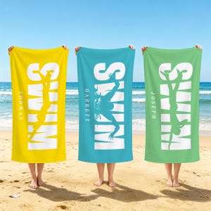 Personalized Swim Beach Towel, Gift for Swimmer, Custom Pool Towel, Swim Trainer, Sports Club, Swim Season Present, Summer Party Essential.