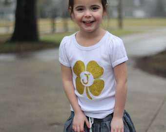 Personalized Solid Clover: Glitter Gold, Green, or White Bodysuit or Tee Shirt