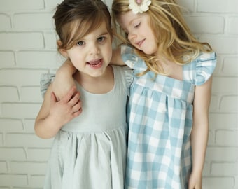 Flutter Sleeve Dress with Bow Back Closure: One Inch Gingham