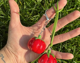 ポリマートマトハンドメイド | 野菜デザインのポリマークレイネックレスまたはキーホルダー