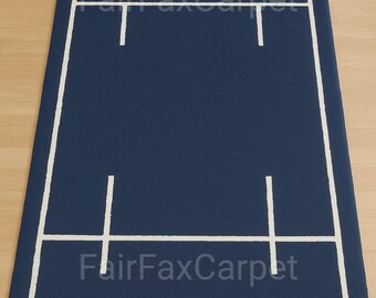 Geometric Navy Blue Wool Area Rug – Minimalist Living Room Carpet