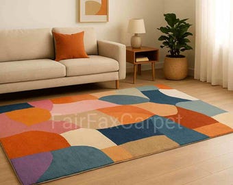 Colorful Modern Area Rug – Abstract Geometric Tufted Carpet, Contemporary Living Room Statement Rug