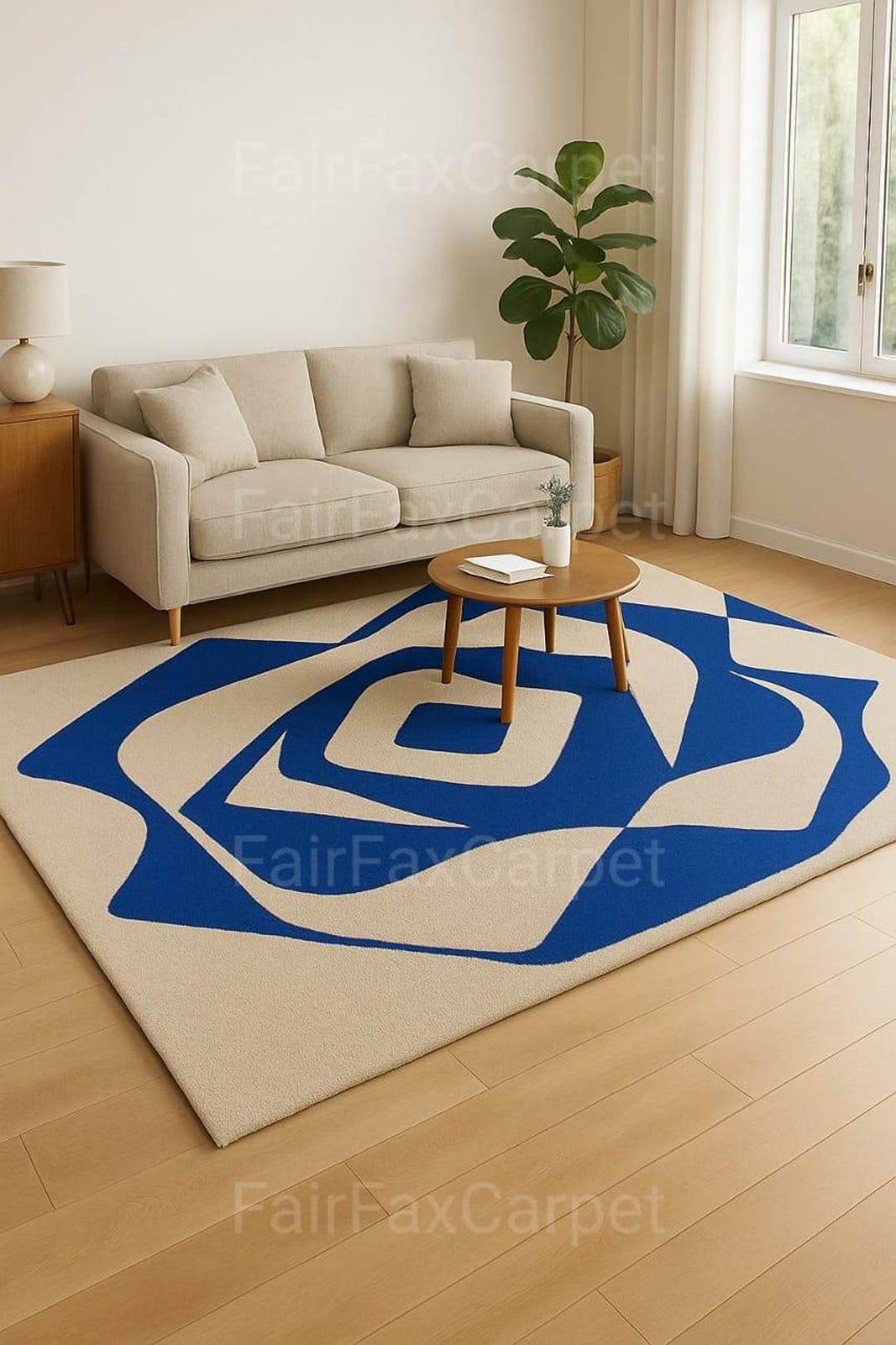 Minimalist Abstract Blue Rug – Modern Geometric Tufted Area Rug for ...