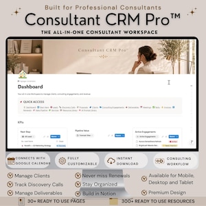 Consultant Notion CRM Template Client Management System for Consulting Business Project Management Sales Pipeline Task Managing Leads Track