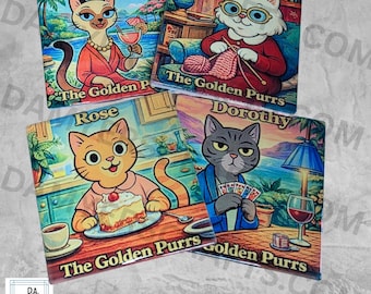 Op de Golden Girls Cat geïnspireerde onderzetters voor 'The Golden Purrs' (volledige set van 4)