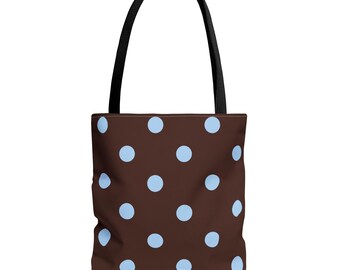 Blue Polka Dot Brown Tote Bag