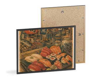 Sushi Markt Print Poster mit Holzrahmen | Vintage japanisches Essen Kunst