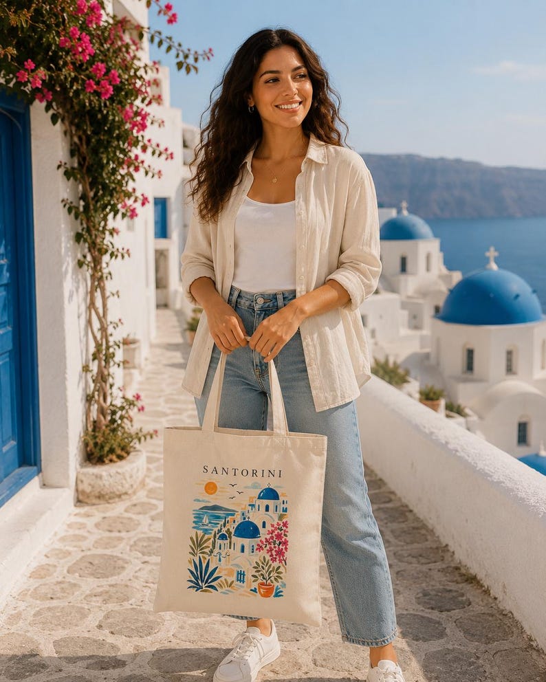 Santorini blue dome bag coastal design